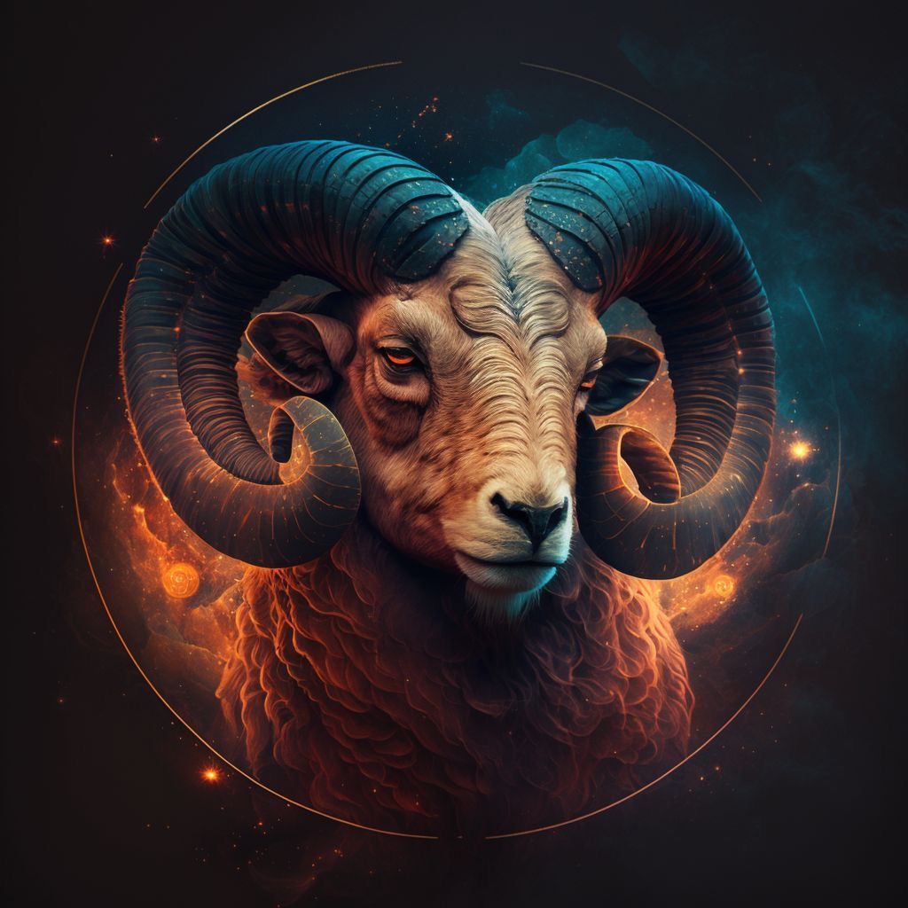 Illustration of Aries zodiac sign with a ram symbol representing courage and leadership - Photo Gallery