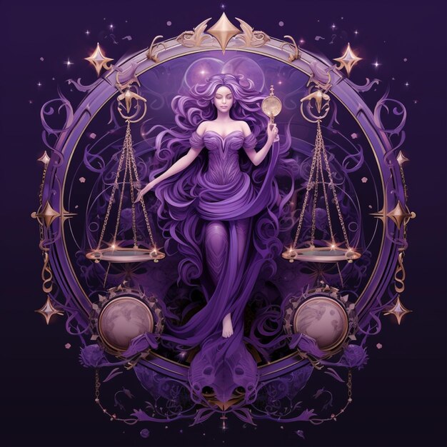 Elegant illustration of Libra zodiac sign with a balanced scales symbol representing harmony and fairness - Photo Gallery