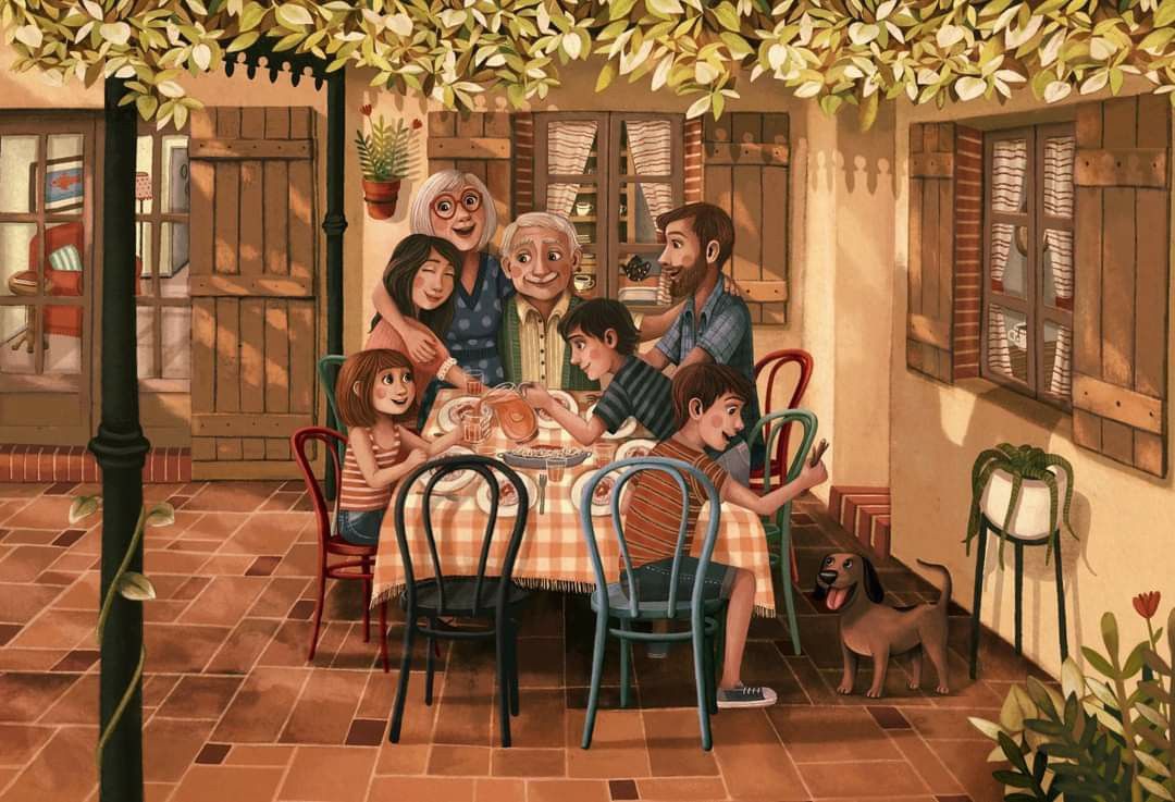 Vintage photo of grandparents from the 70s with grandkids. - Photo Gallery