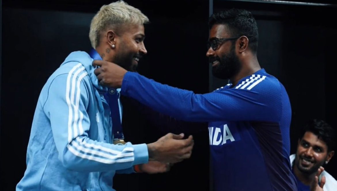 Hardik Pandya gets 'Impact Player of the Match' medal following win over Oman