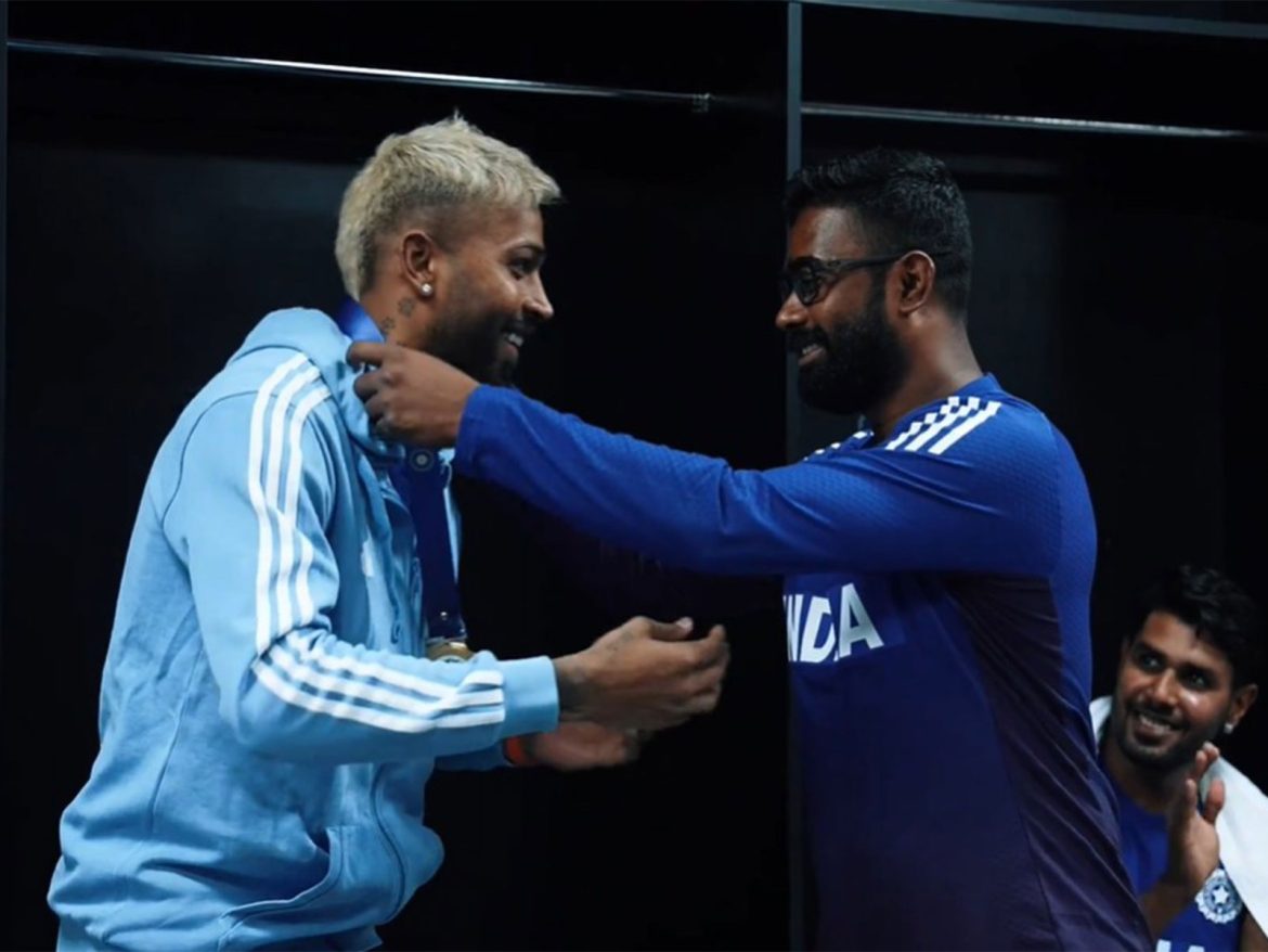 Hardik Pandya gets 'Impact Player of the Match' medal following win over Oman