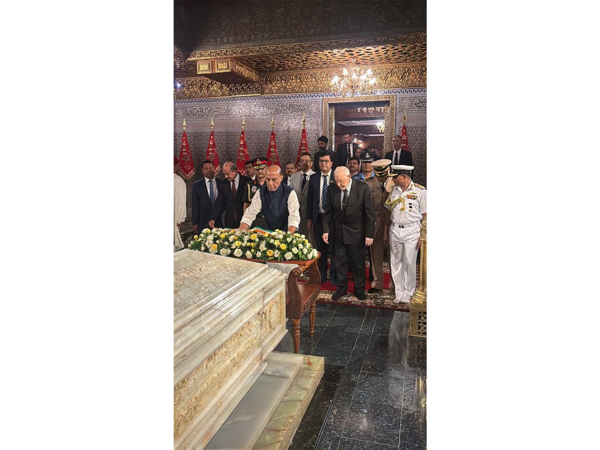 Defence Minister Rajnath Singh pays homage to late Kings of Morocco