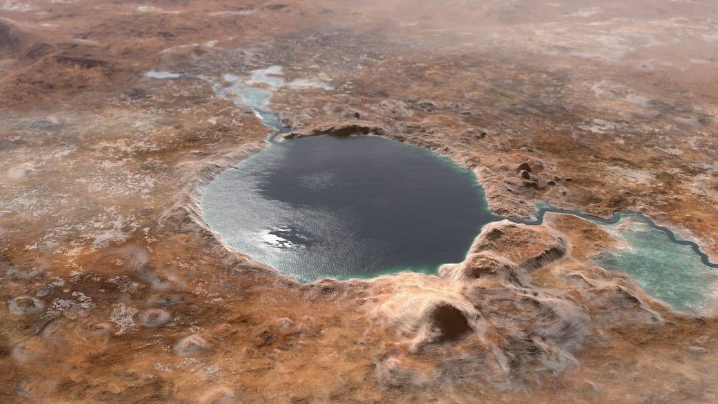 Jezero Crater’s surface with sediment layers, a promising site for life exploration. - Photo Gallery