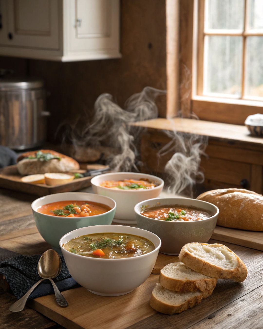 Steaming soup bowls add warmth to chilly rainy nights. - Photo Gallery