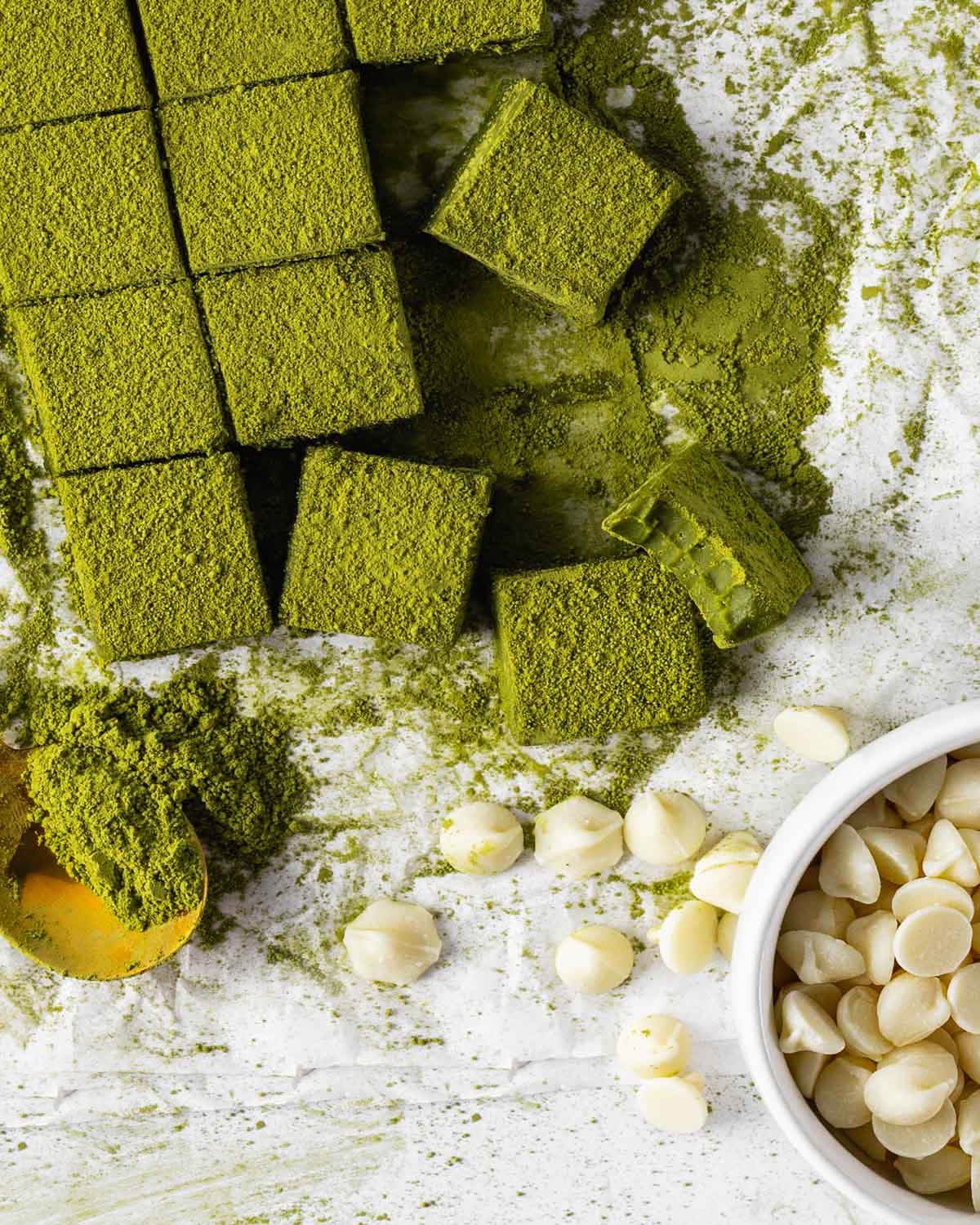 Japanese chocolates featuring matcha and seasonal flavors arranged in minimalist packaging. - Photo Gallery