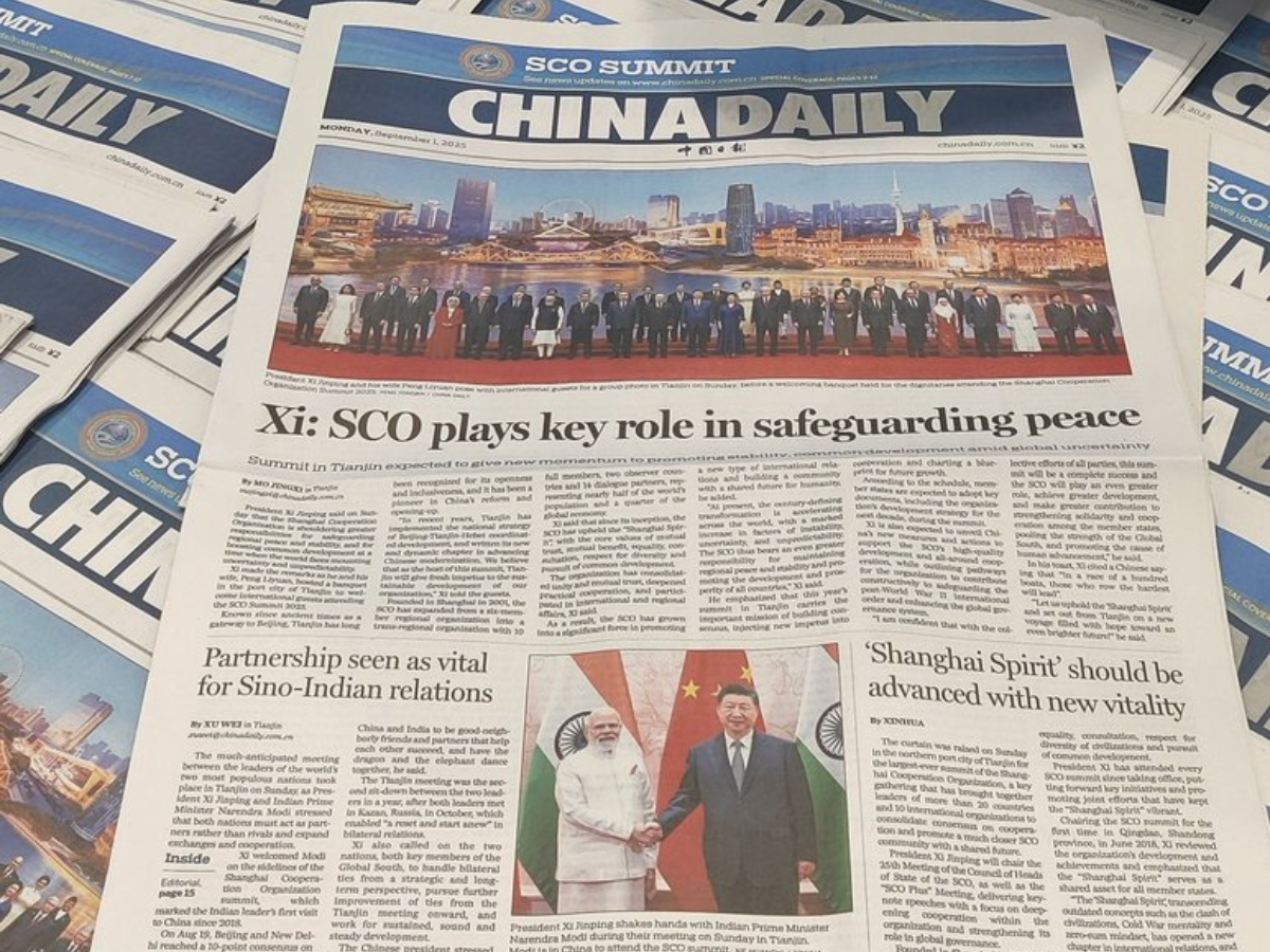 SCO Summit 2025: Modi-Xi Meeting Featured on China Daily’s Front Page as Partnership Highlighted
