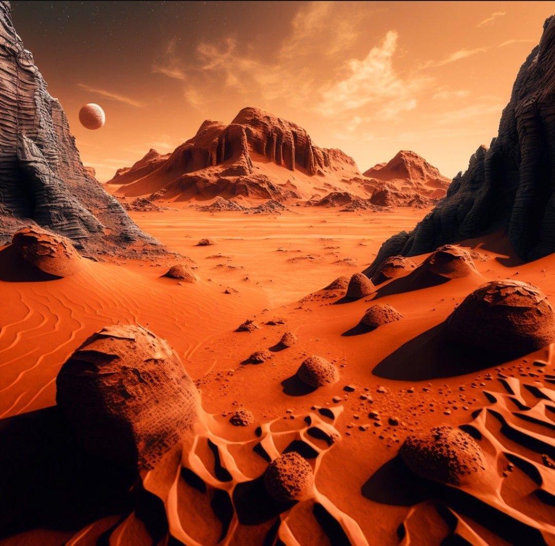 Mars surface with rocky terrain – potential sites for life exploration. - Photo Gallery