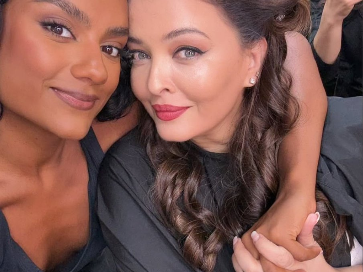 Aishwarya Rai and Simone Ashley pose for a happy selfie at Paris Fashion Week 2025.