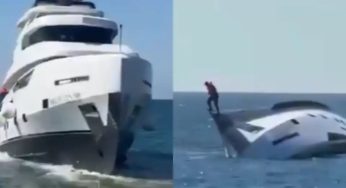 Viral Footage: How the Captain of $1 Million Luxury Yacht That Sank Minutes After Launch Saved Himself? | WATCH