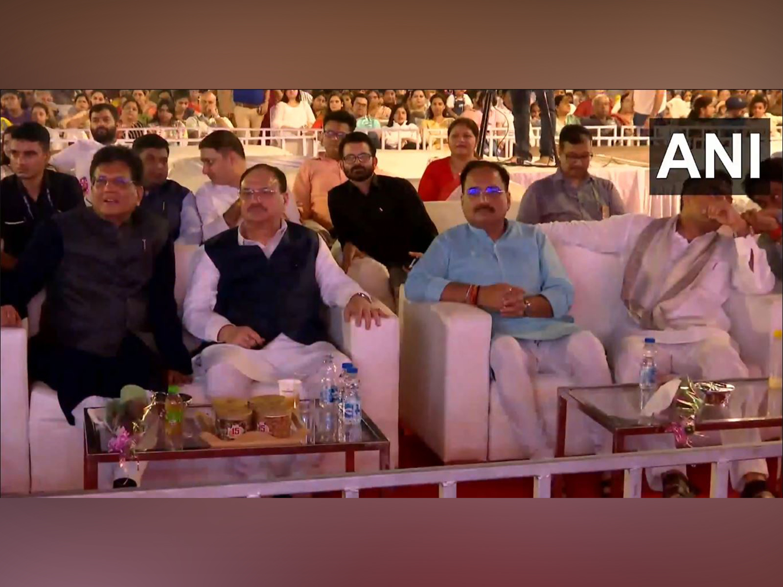 Union Minister's JP Nadda and Piyush Goyal, Delhi BJP president Virendraa Sachdeva and Delhi Minister Parvesh Verma attends the Ramleela celebrations at the Ramlila Maidan in Delhi (Photo/ANI)