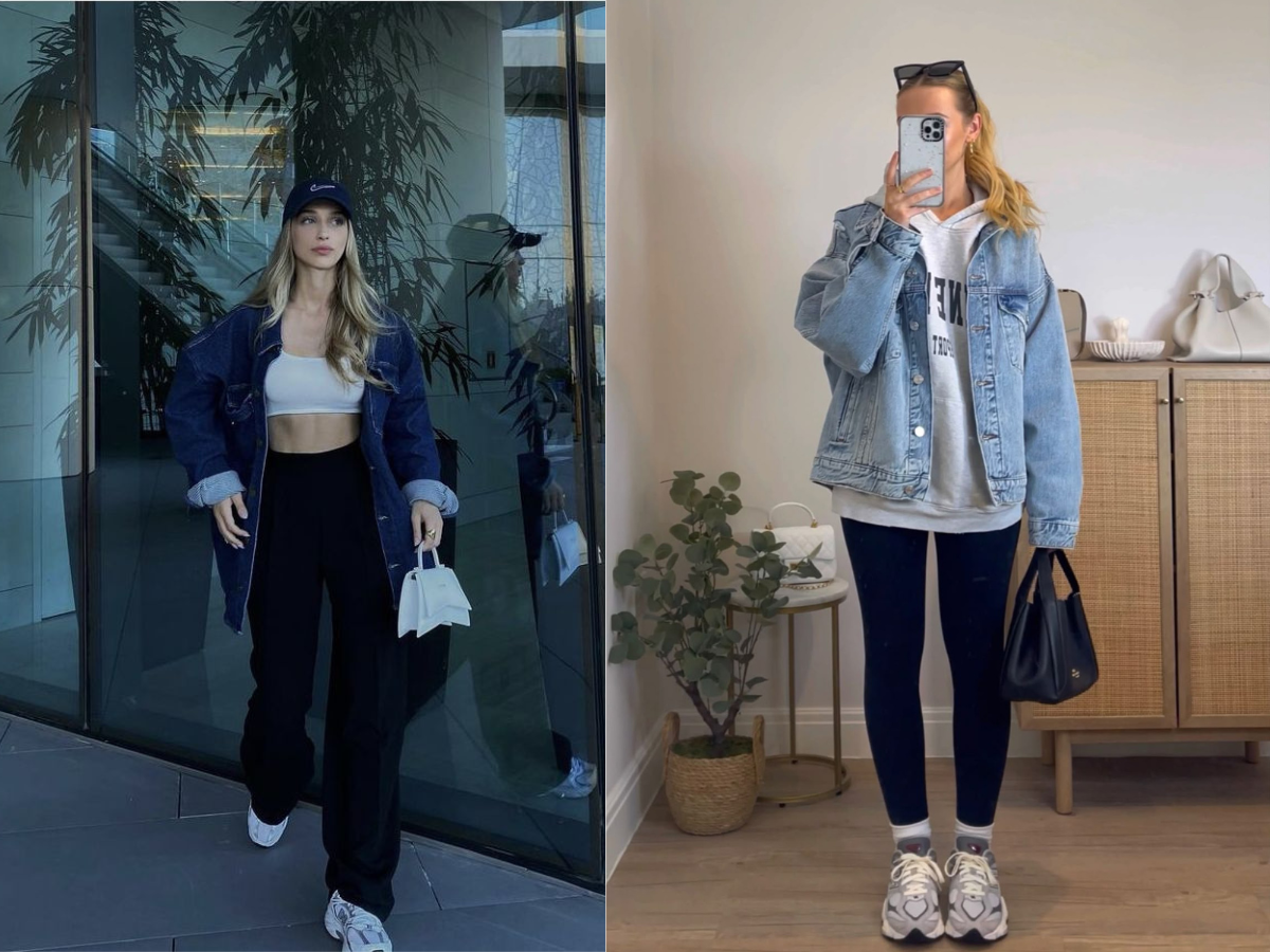 Hoodie layered with denim jacket and jeans for a casual street style - Photo Gallery