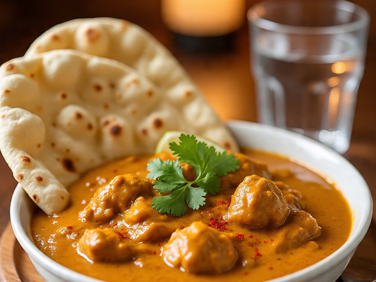 Creamy butter chicken curry with naan bread - Photo Gallery