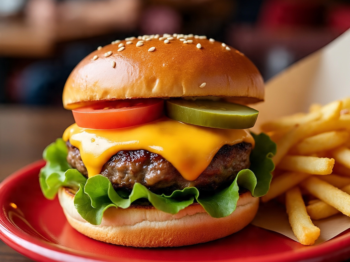 Juicy cheeseburger with fries on the side - Photo Gallery