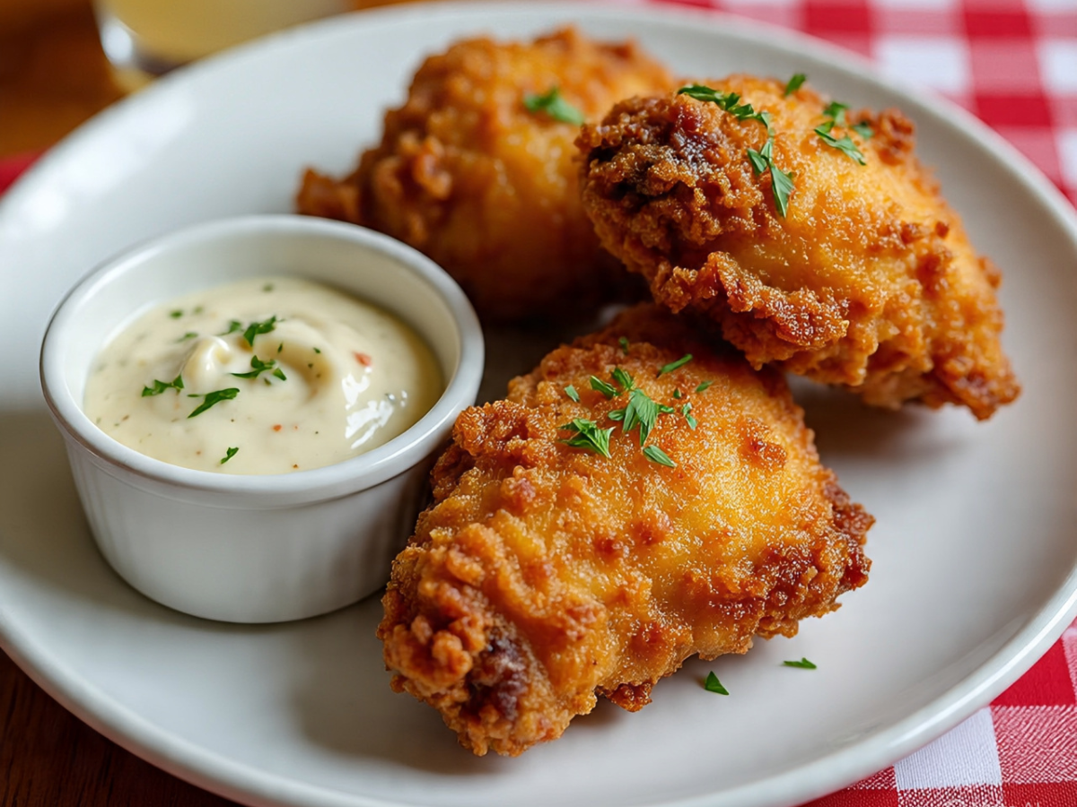 Crispy fried chicken served with dipping sauce - Photo Gallery