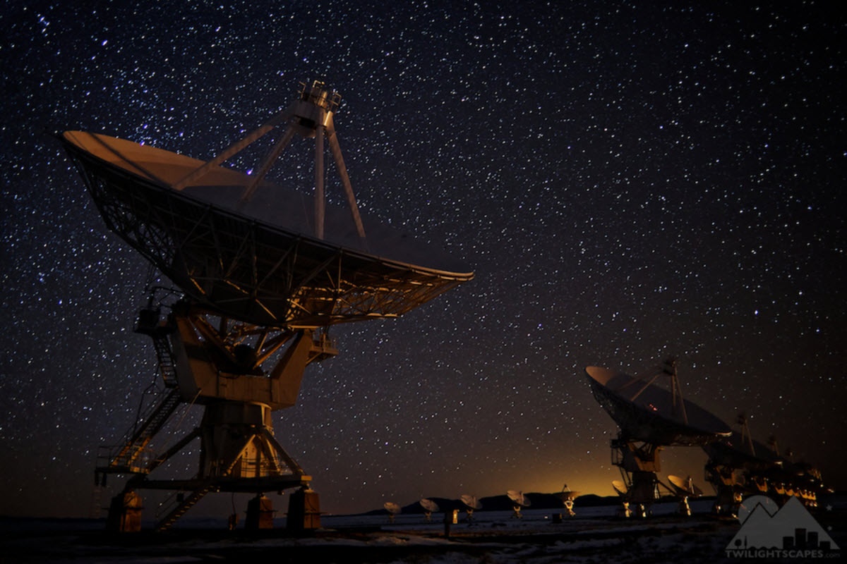 Telescope domes in Chilean mountains under starry sky. - Photo Gallery