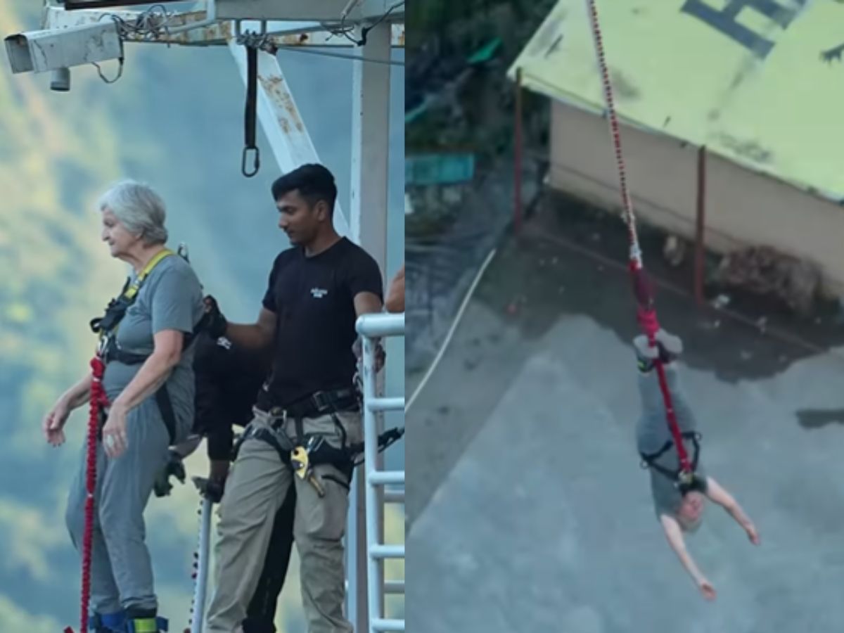 Age Is Just a Number: 82-Year-Old Woman Fearlessly Performs Bungee Jumping