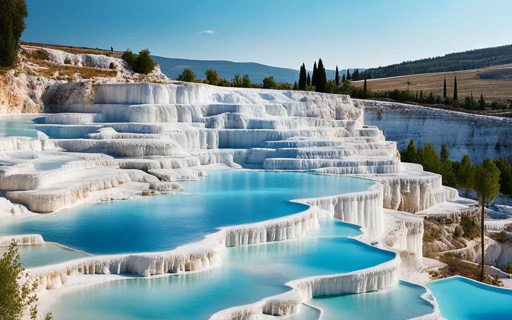 White terraces and turquoise thermal pools of Pamukkale cascading - Photo Gallery