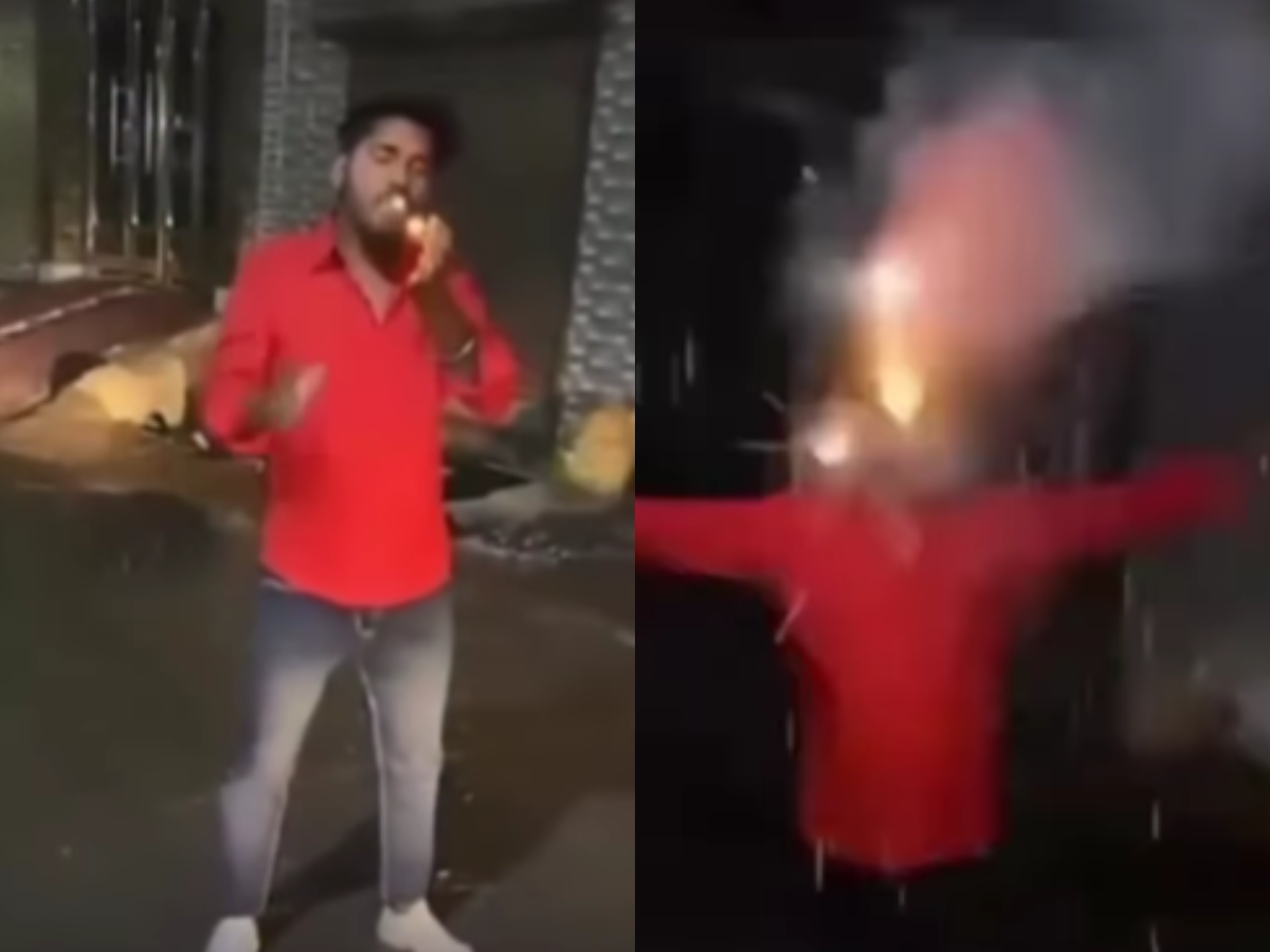 Man Bursts Firecracker in His Mouth, Dubbed Ravan of Ghaziabad by Netizens Goes Viral| WATCH