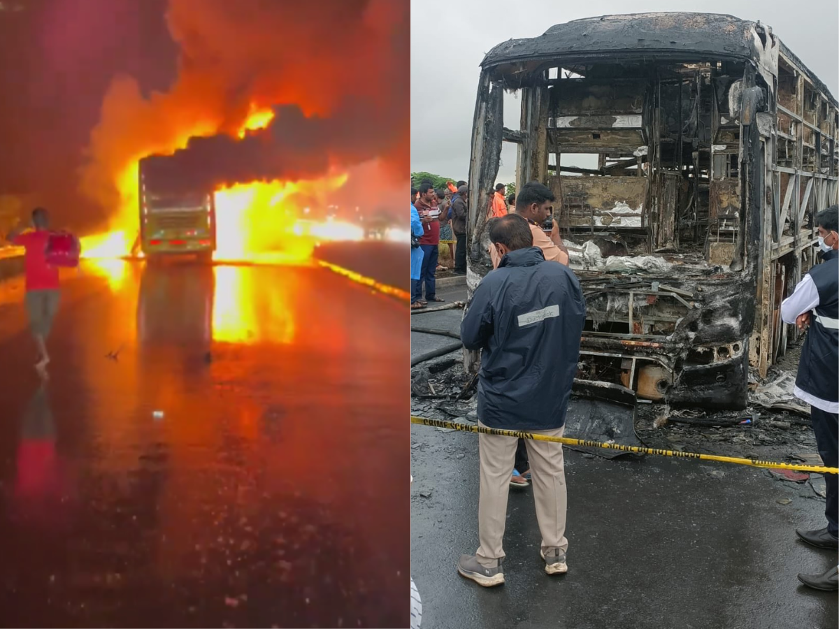 Over 20 Dead as Bus Catches Fire After Collision in Andhra Pradesh Kurnool | WATCH