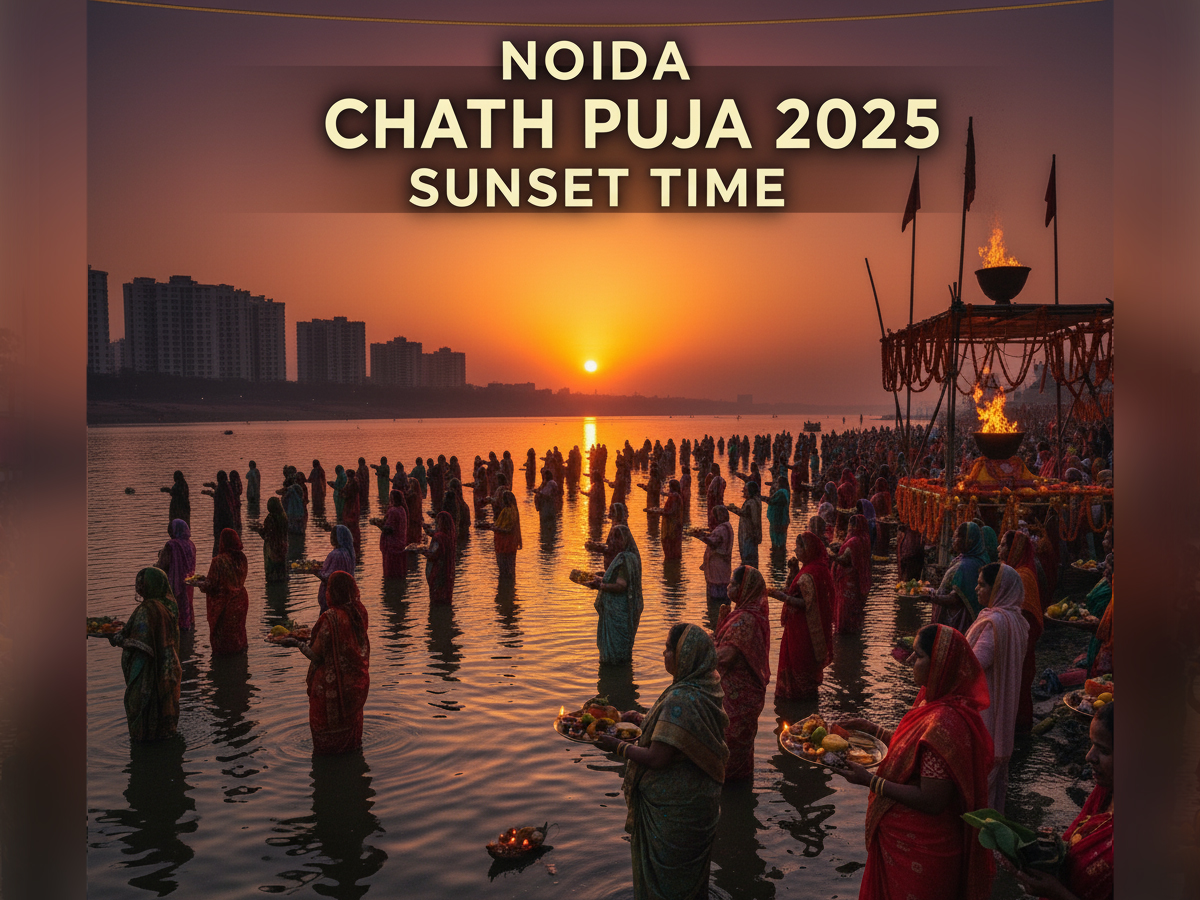 Noida Chhath Puja 2025 Sunset Time: Check Sandhya Arghya Sunset Time, Muhurat, Rituals, Puja Vidhi, & Kharna Prasad time