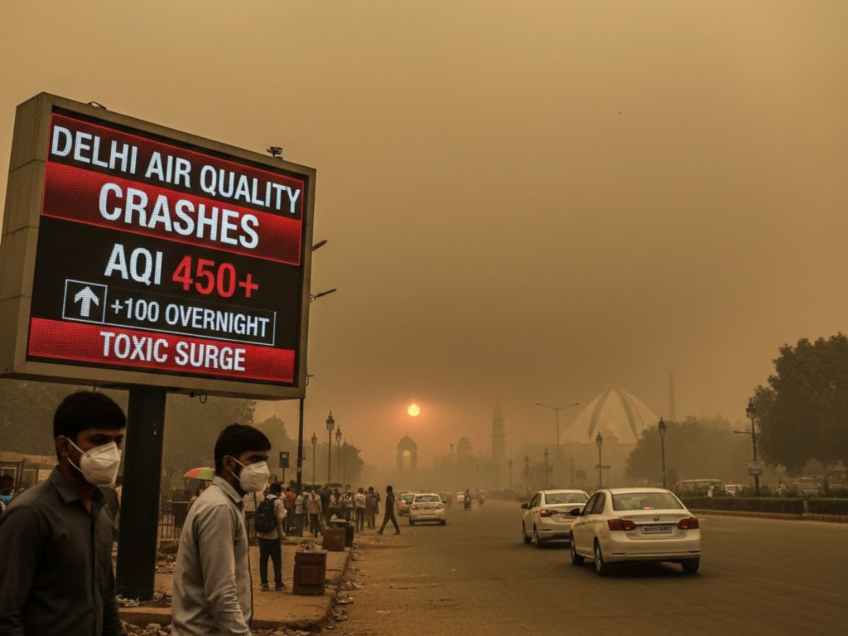 Delhi’s Air Quality Crashes, AQI Jumps 100 Points Overnight in Toxic Surge