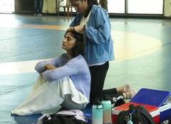 Wrestler Vinesh Phogat arrives at Delhi's IG Stadium to participate in selection trials for Asian Games