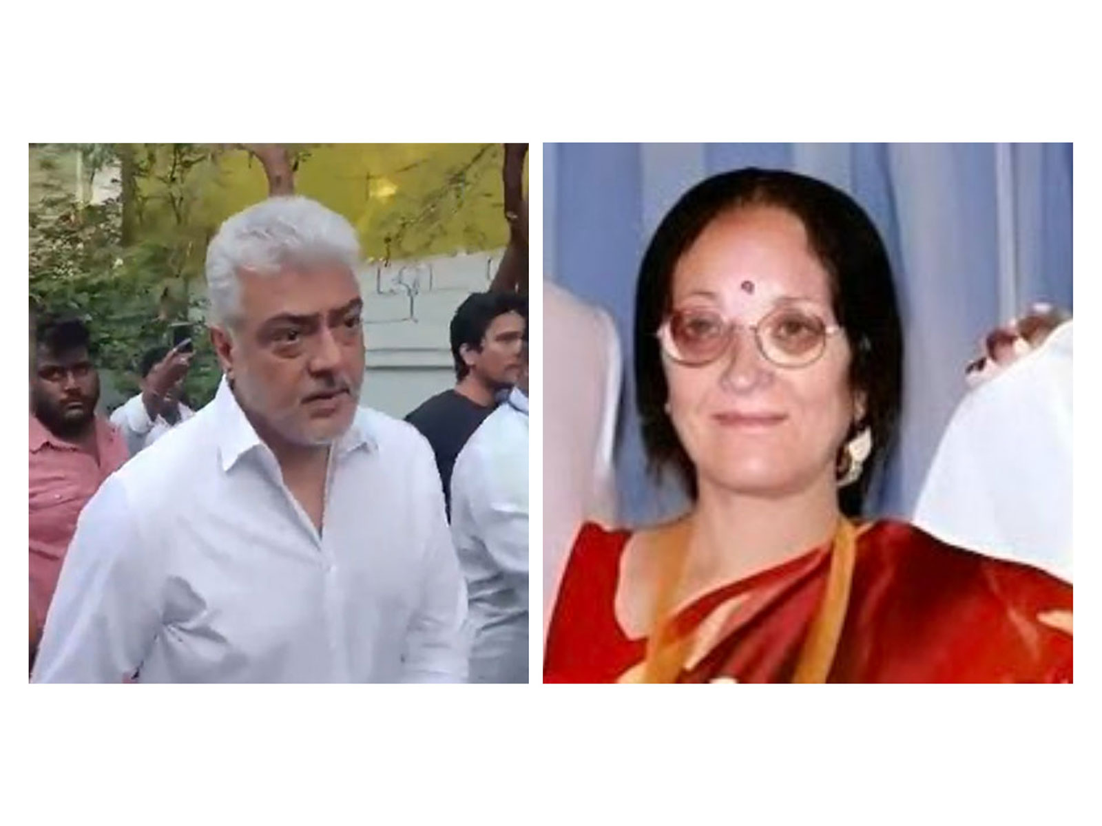 Ajith Kumar (Image source: ANI), Late Mohini Mani (Image source: X/@AmmavinVazhi) Ajith Kumar (Image source: ANI), Late Mohini Mani (Image source: X/@AmmavinVazhi)