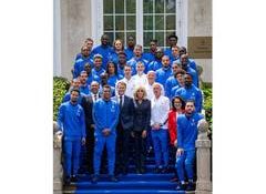 French President Macron meets national team ahead of departure for FIFA WC