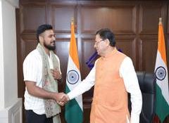 Basketball player Ulhas KS honoured by Uttarakhand CM Pushkar Dhami for international achievements