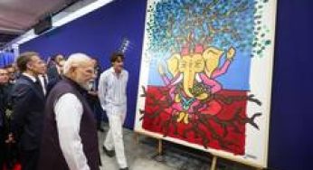 PM Modi, French President Macron view India-inspired artworks by French artists at Bharat Innovates