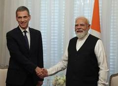 PM Modi meets CEO of CMA CGM Group Rodolphe Saade in Paris