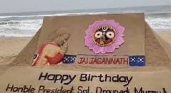 Sand artist Sudarsan Pattnaik pays tribute to President Droupadi Murmu on her birthday