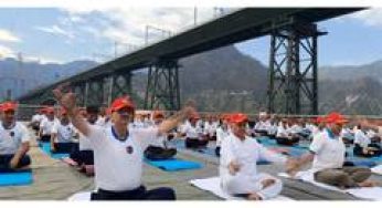 NCC cadets perform yoga at Chenab Rail Bridge on International Yoga Day