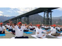 NCC cadets perform yoga at Chenab Rail Bridge on International Yoga Day