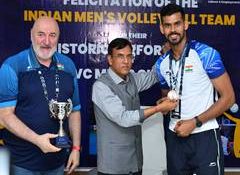Mansukh Mandaviya felicitates Indian contingent on AVC Men's Volleyball Cup bronze