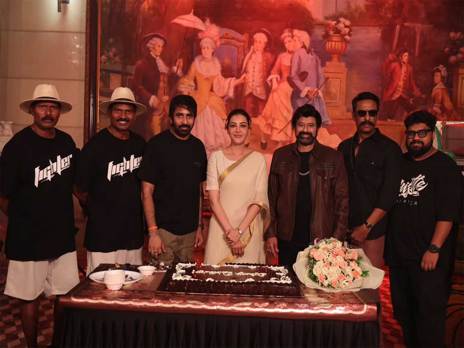 Kajal Aggarwal, Gopichand Mallineni and Nandamuri Balakrishna along with others (Photo/Instagram@vriddhicinemas) Kajal Aggarwal, Gopichand Mallineni and Nandamuri Balakrishna along with others (Photo/Instagram@vriddhicinemas)
