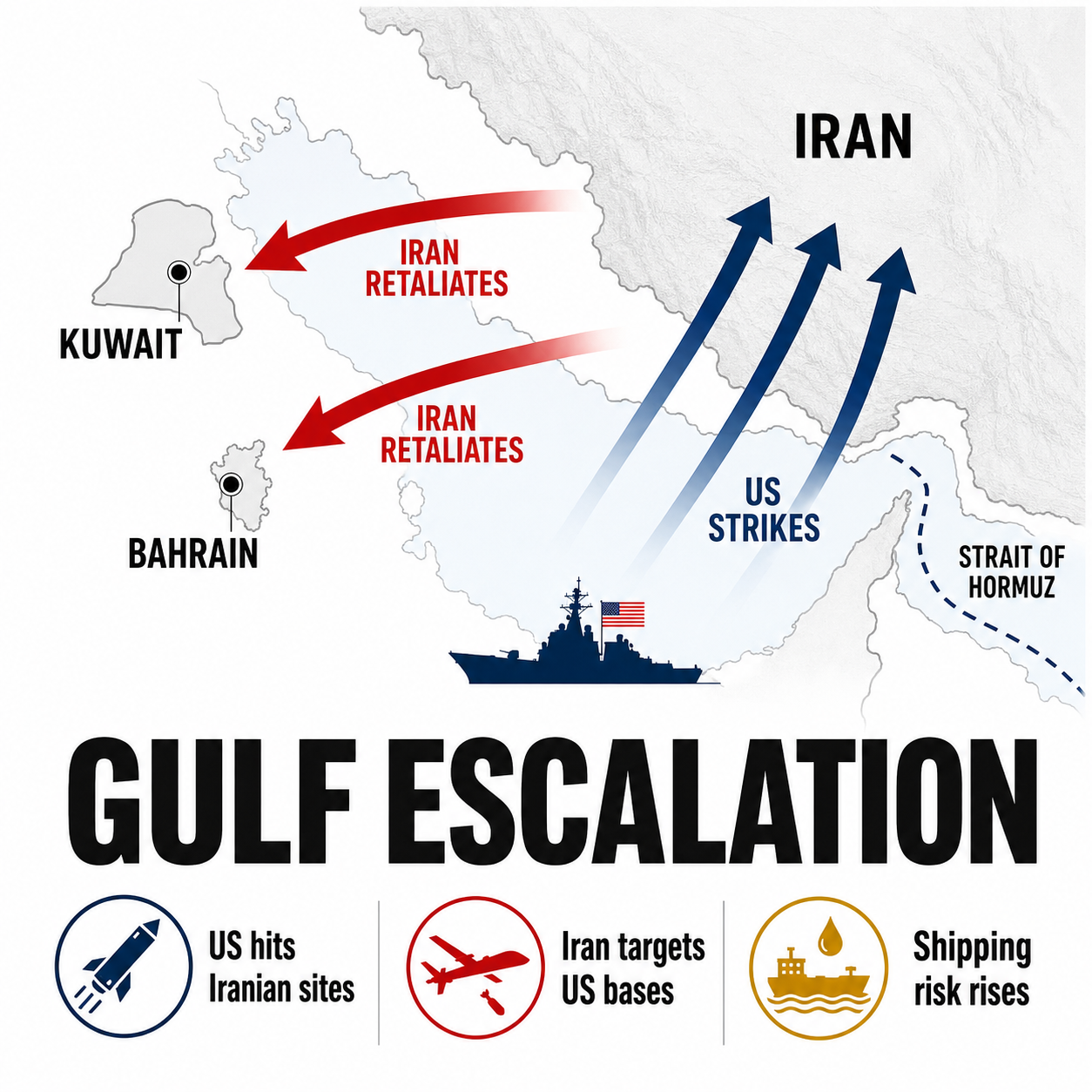 Iran hits US bases in Kuwait, Bahrain after American strikes