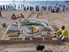 Rameswaram: Sculptor creates sand art to raise awareness about 'Super El Nino' year impact