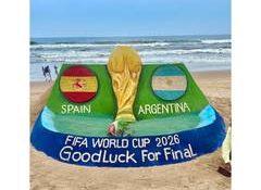 Sudarsan Pattnaik creates FIFA World Cup 2026 Final sand sculpture in Puri, wishes Spain and Argentina good luck