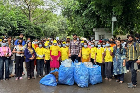 Maid In India Leads Cleanliness Drive at Delhi Protest Site. Yellow T-Shirts, Blue Bags, One Mission.