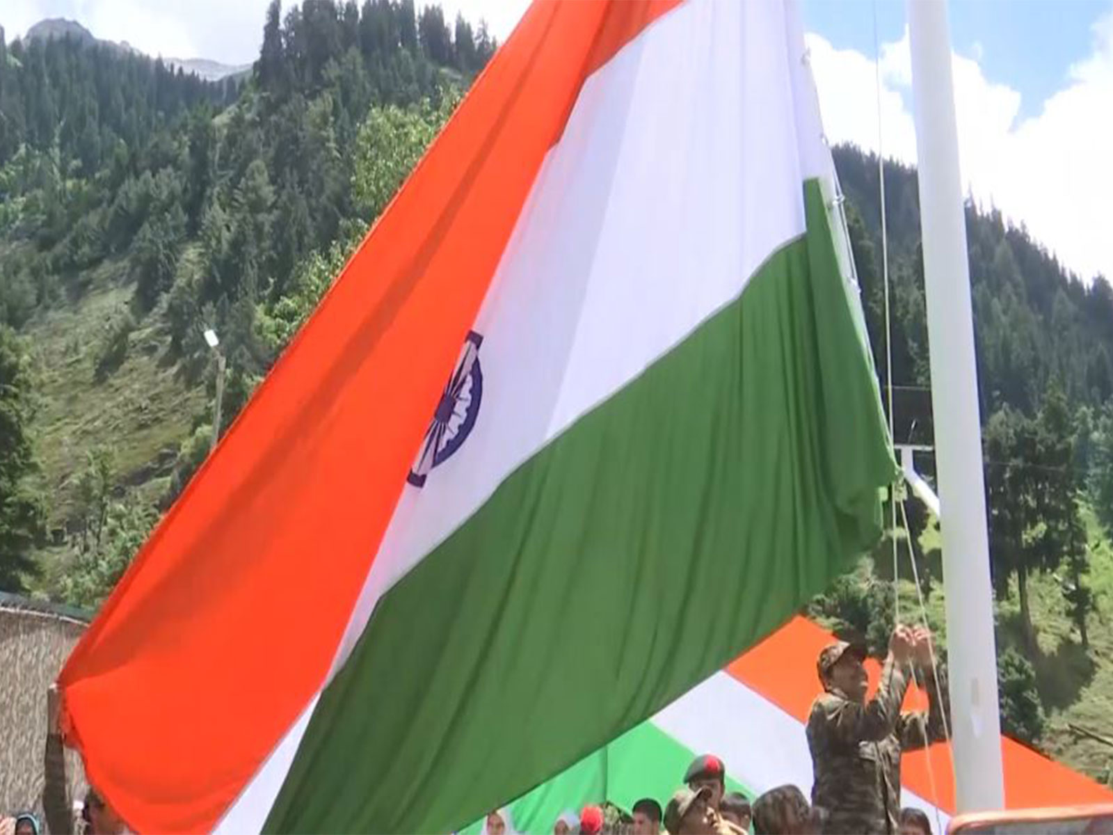 Indian Army's Chinar Corps inaugurates a High-Mast National Flag at Chandanwari  (Photo/ANI)