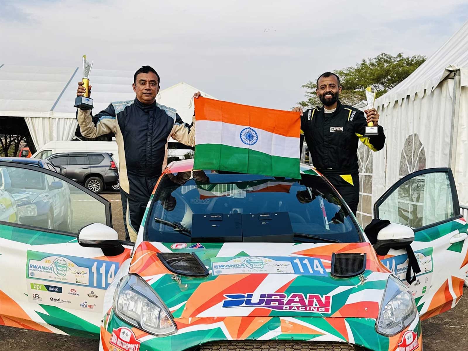 Rally duo of Hyderabad's Naveen Puligilla and co-driver Musa Sherif at Rwanda Rally. (Photo: Team Duran Racing) Rally duo of Hyderabad's Naveen Puligilla and co-driver Musa Sherif at Rwanda Rally. (Photo: Team Duran Racing)