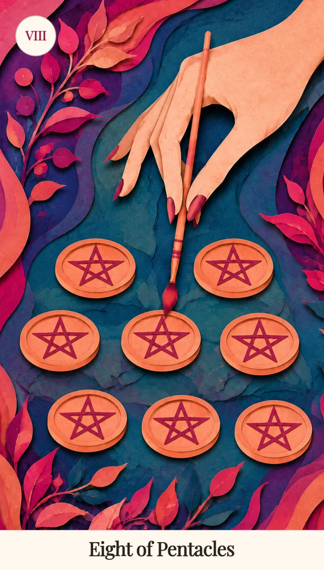 Eight of Pentacles tarot card, Spark Bloom Edition