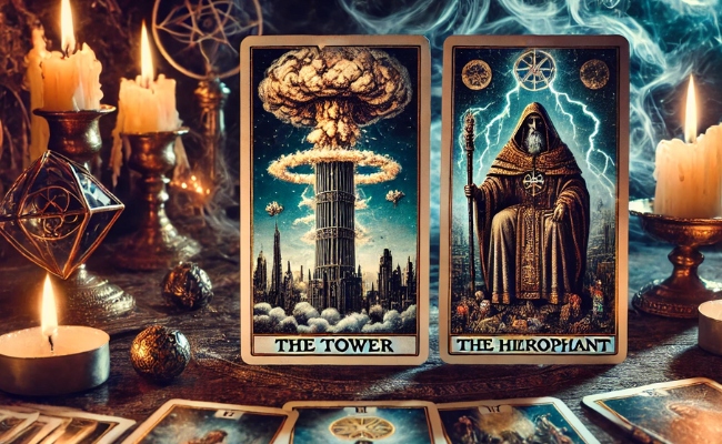 Tower and Hierophant together in a reading.