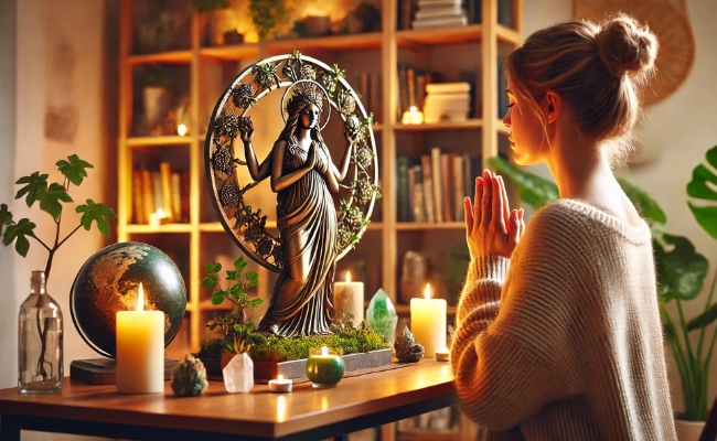 Woman worshipping Gaia.