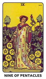 Nine of Pentacles Tarot Card