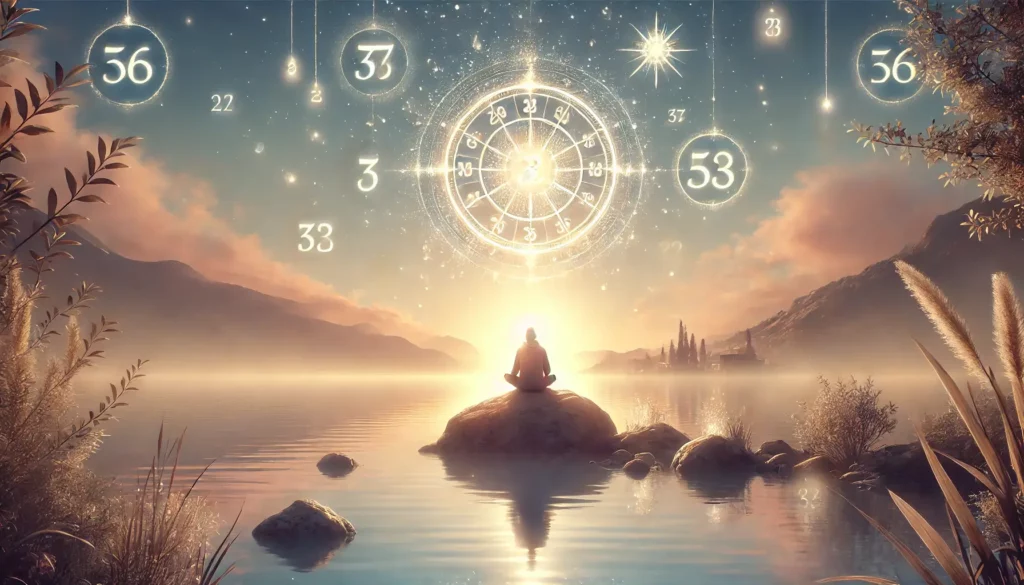 A person sits on a rock in the middle of a lake during the sunrise. They contemplate their soul urge number in numerology and how it connects to the wider patterns in nature. 