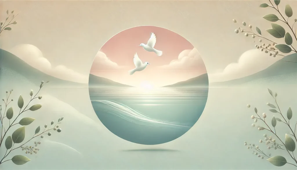 Destiny Number 2 represented by 2 white doves flying together over a serene ocean.