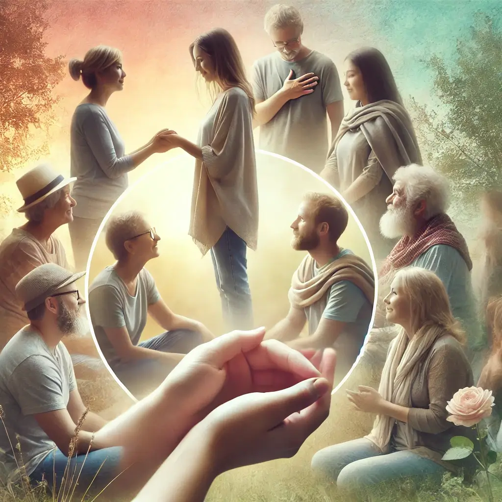 A person with destiny number 9 connecting to people from all walks of life. there are lots of people all connecting in the image.