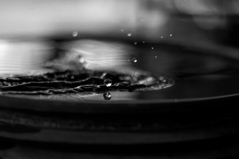 Close-up black and white water droplet splash